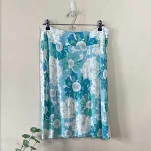 Vintage Pendleton Pencil Skirt Blue White Floral Summer Medium Soft Casual